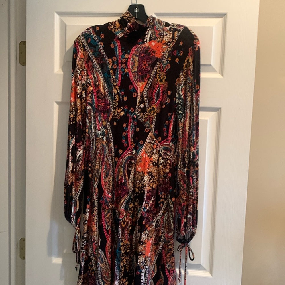 NWT! FREE PEOPLE All Dolled Up Paisley Open Back Mini Dress, soft knit, M. - Picture 3 of 14